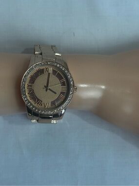Rose Gold Rhinestone Roman Numeral Watch New Battery Y2K Glam Fashion Wristwatch